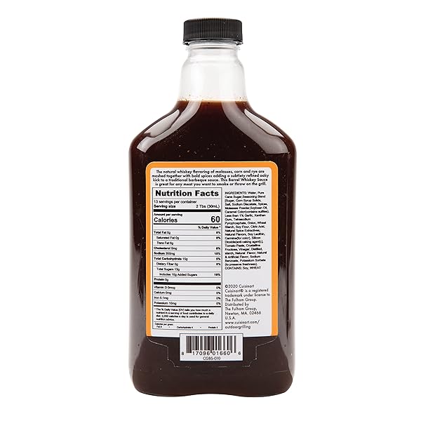 CUISINART CGBS-010 BARREL WHISKEY BBQ, PREMIUM FLAVOR AND BLEND FOR MARINADE, DIP, SAUCE OR GLAZE, PERFECT WITH BRISKET, RIBS, CHICKEN, PORK CHOPS & FRENCH FRIES, 13 OZ BOTTLE