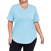 ForHailey Women's Plus Size Workout Tops V Neck T Shirts Loose Fit Yoga Clothing Summer Sport Tee XL - 5XL