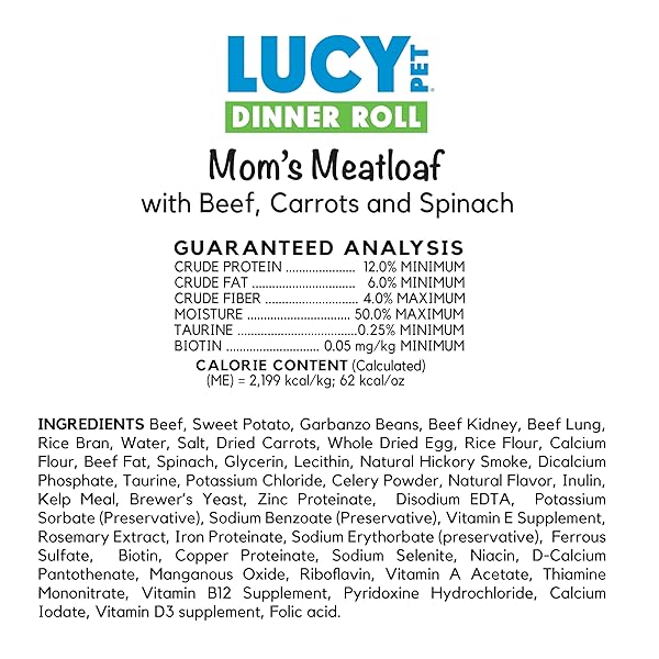 LUCY PET DINNER ROLLS-MOM’S MEATLOAF BEEF WITH CARROTS, AND SPINACH 2LB