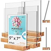 JDEA 5x7 Inch Acrylic Sign Holder with Wood Base Vertical and Slant Displays(6 Pack 5*7")