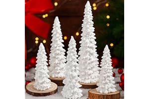 Jetec 5 Pcs White Christmas Tree Figurines, Resin Glittered Christmas Trees Table Decor, 9.8''/7.6''/5.7'' Xmas Resin Pine Trees Figurine Set for Tables, Mantel, Home, Party Decor(Glitter White)