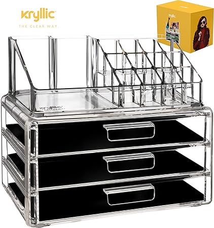 Acrylic Vanity Makeup Cosmetic Organizer 16 Slot 3 Deep Drawer