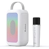Bobtot Portable Bluetooth Speaker with a Wireless Mic, White | 16H Playtime Wireless Speakers, Peak Singing Machine with Microphone, Magic Sound, Echo, EQ Mode