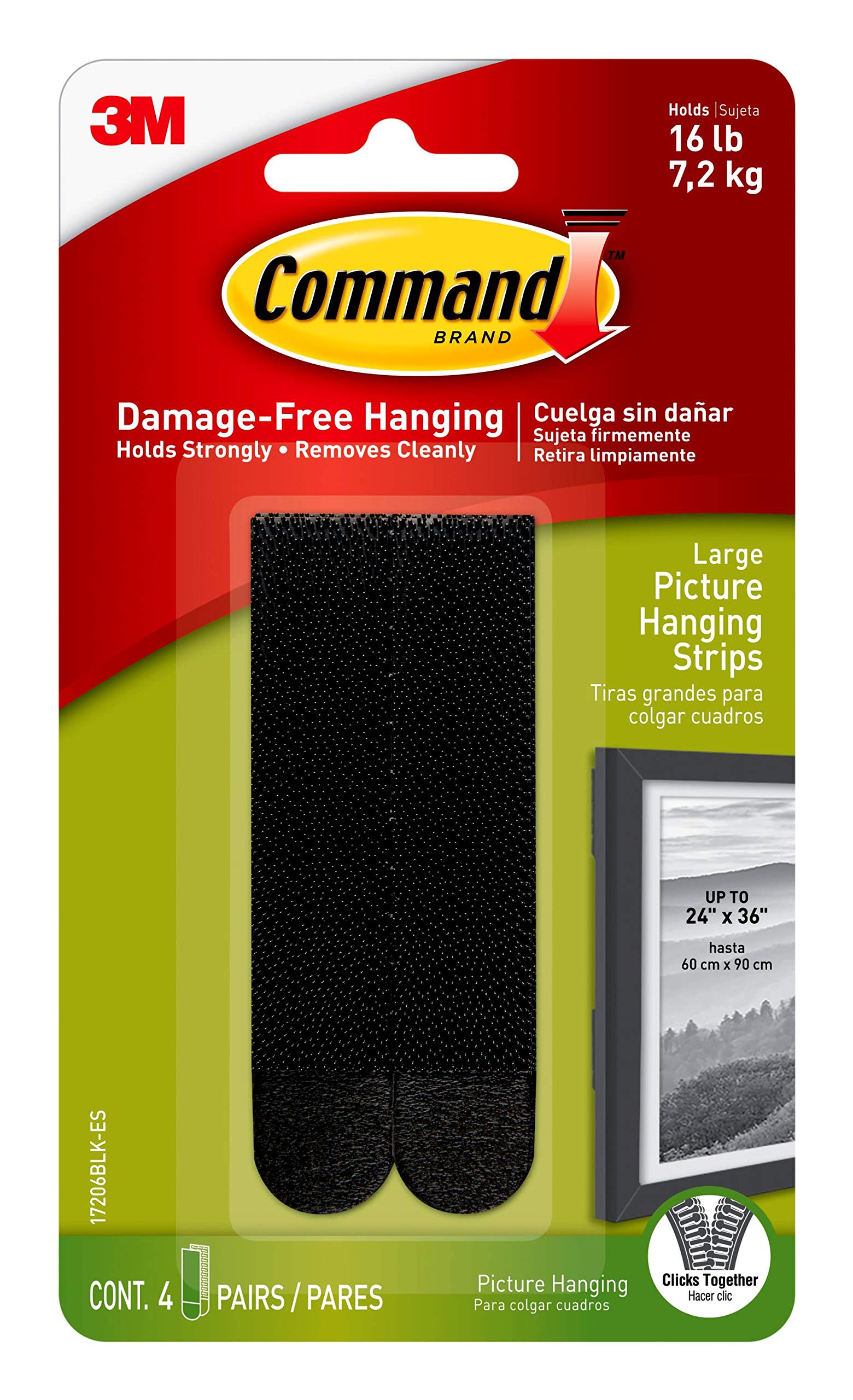 Command Large Picture Hanging Strips, Pack of 4 x 2 Adhesive Strips