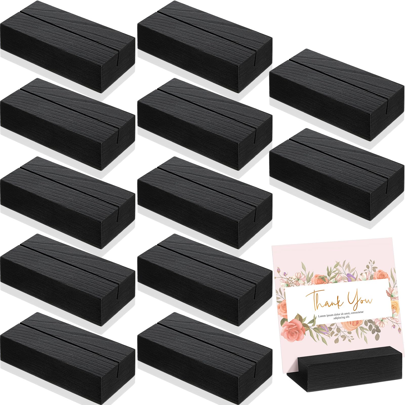 Photo 1 of Zonon 12 Pcs Wood Place Card Holders Wooden Table Number Holder Stands Name for Wedding Party Events Exhibition Decoration Office Restaurant Business(Black,Card 3 x 1.6 x 0.8 Inch)