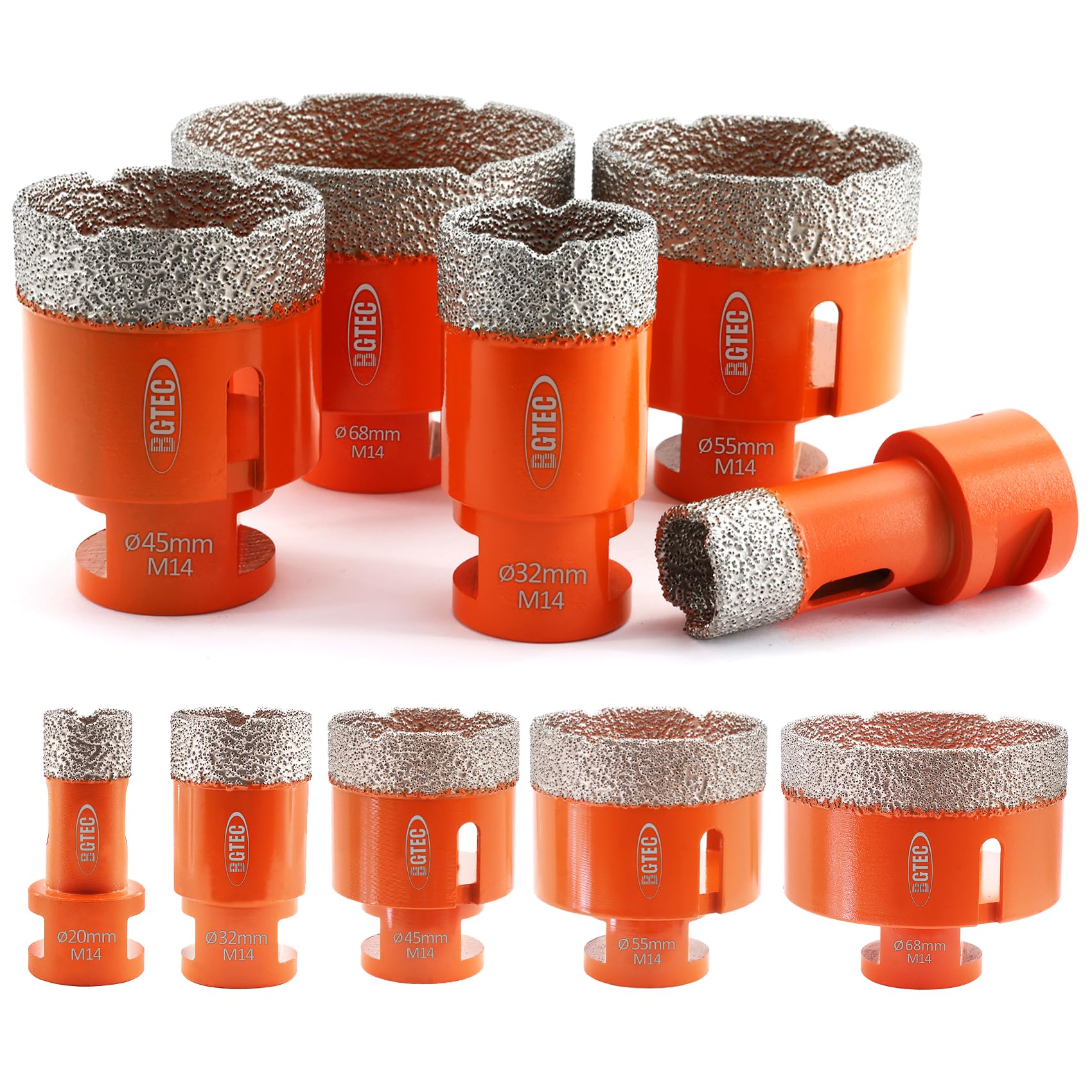 BGTEC 5pcs Dry Diamond Core Drill Bits Set for Porcelain Tile Ceramic Marble Brick M14 Thread Hole Saw Mixed 20/32/45/55/68mm — image 1