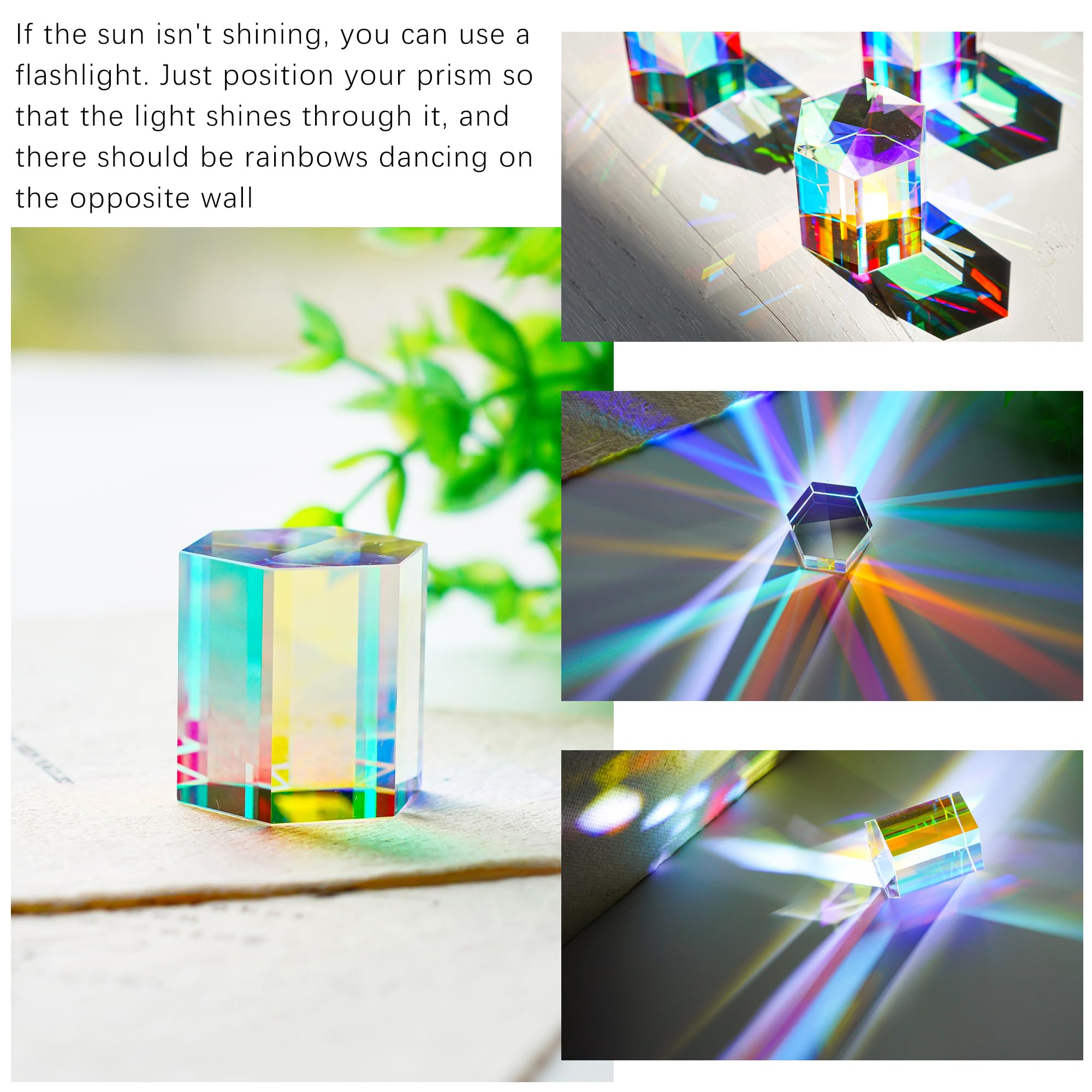 1.2'' Optical Glass RGB Dispersion Prism X-Cube for Physics Teach Rainbow Prism Crystal Cube Prism Photography Props