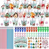 Pickmesh 30 Set Christmas Stationery Party Favors Pink Christmas Goodie Bag Stuffers Woodland Holiday Gift Pack Xmas Santa Elk Cups Cards Pencils Stickers Erasers Stamps Birthday Prizes Supplies