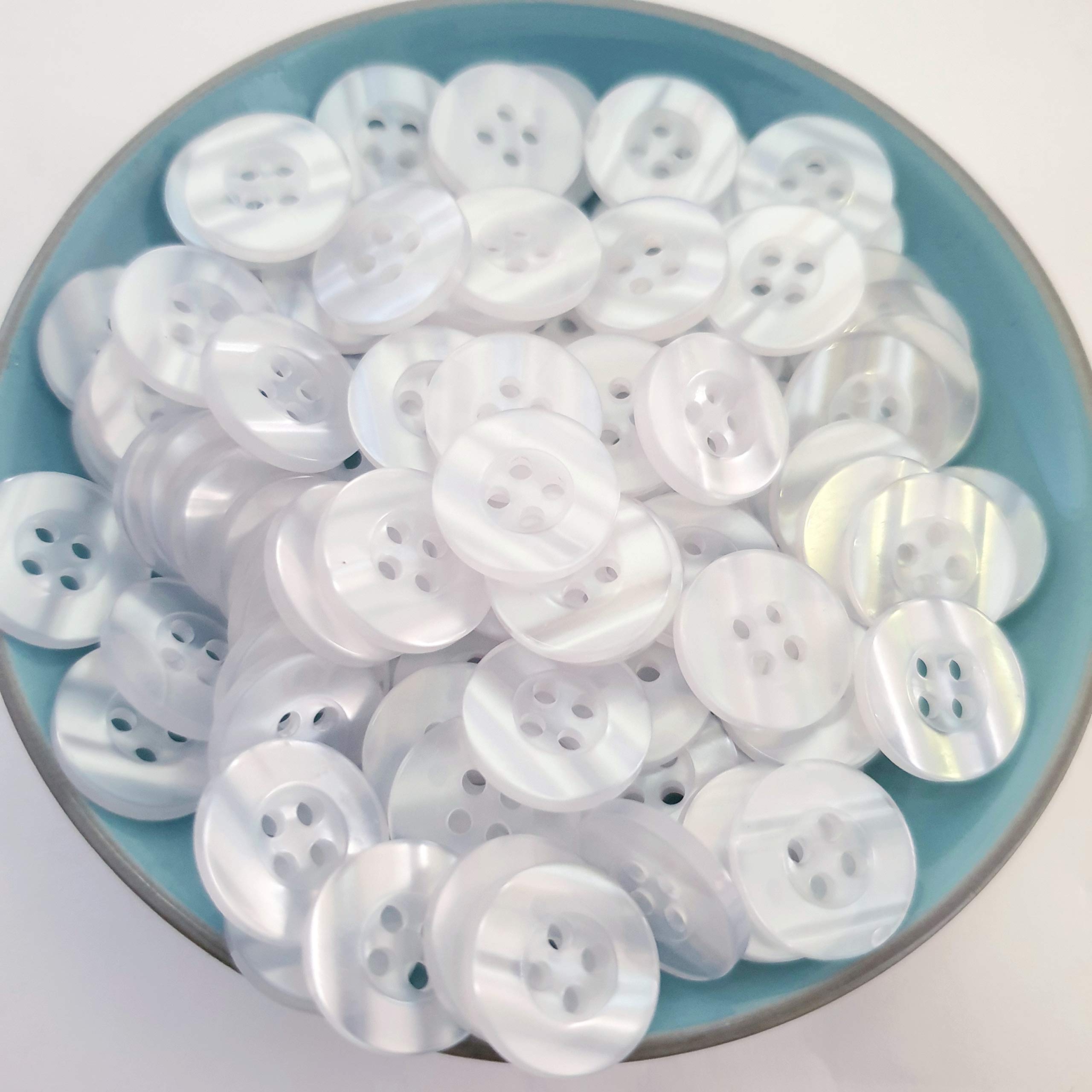 MajorCrafts® 50pcs 15mm Clear White Pearlescent 4 Holes Small Round Resin Sewing Buttons Craft Embellishments