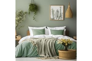 MKXI Kids Green Duvet Cover Twin Bedding Solid Color Modern Bedding Collection for Teens Easy Care Comforter Cover Zipper Closure Washed Cotton Bed Duvet Quilt Cover with 2 Pillowcases