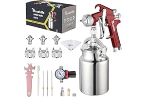 Throohills Siphon Feed Spray Gun Set for Piant with 1.4/1.7/2.0mm Nozzle, 1000cc Cup and 6pcs Paint Strainers for Cars & HousePainting Gun(Red)