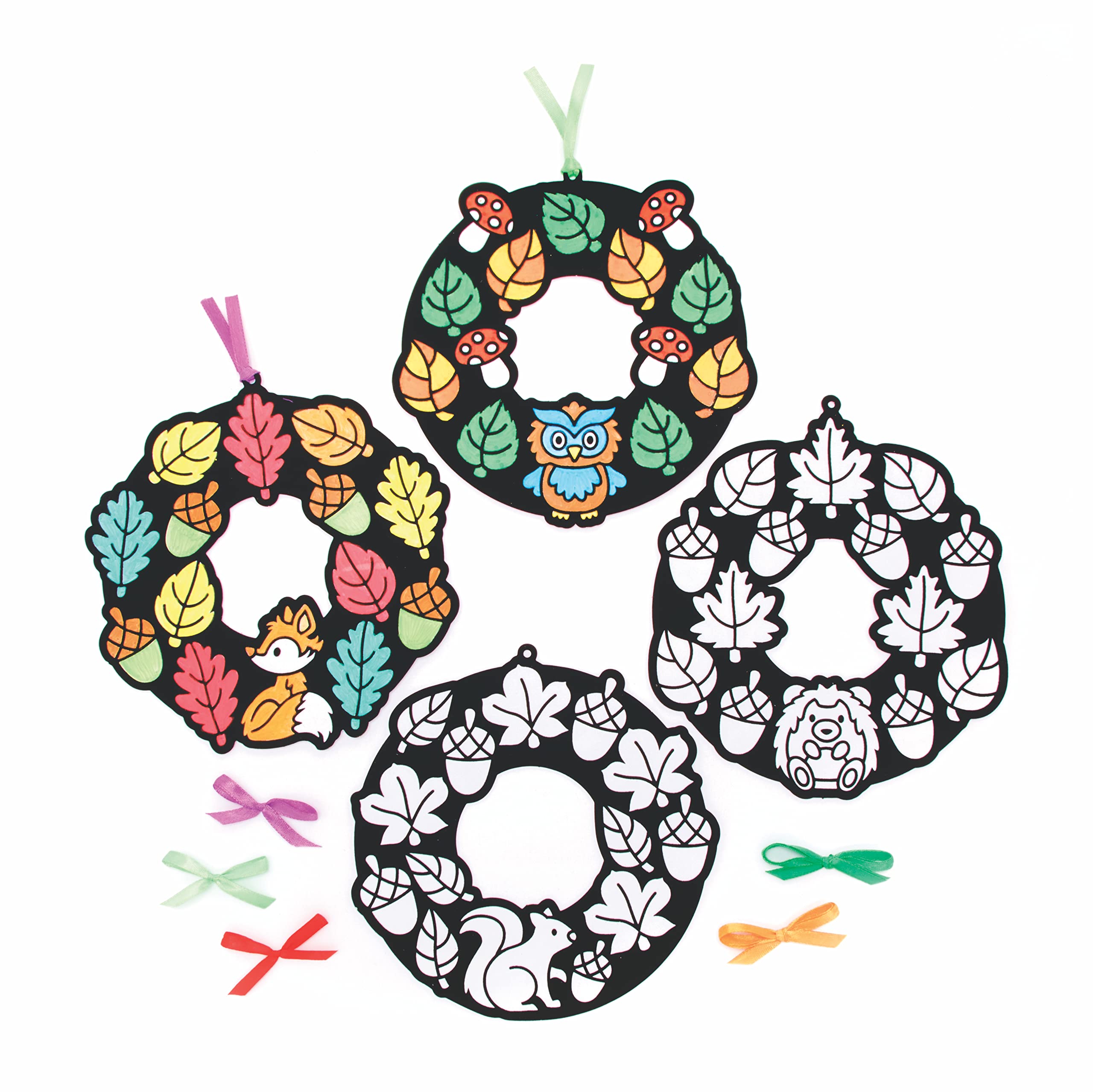 Baker Ross FE635 Autumn Colour in Wreaths - Pack of 10, Make Your Own Wreaths, Creative Activities for Kids, Ideal Childrens Arts and Crafts Project, Black,Green,Orange,Purple