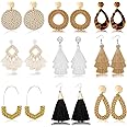 9 Pairs-26 Pairs Rattan Earrings for Women Girls Lightweight Acrylic Geometric Statement Woven Earrings Handmade Straw Wicker Braid Hoop Drop Dangle Earrings