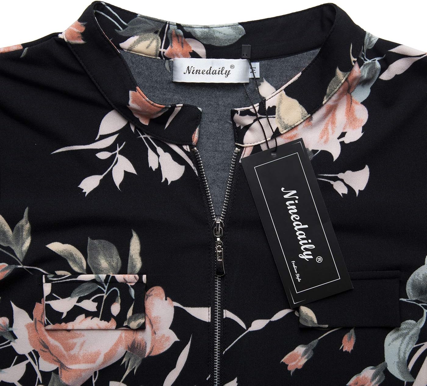 Ninedaily Women's Summer Tops Short Sleeve Casual Blouse Zip Floral Tunic Shirts: Clothing