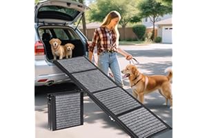 CJYMMFAN Longest 71" & Widest 20" Folding Dog Car Ramp for Large Dogs, Portable Pet Stair Ramp with Non-Slip Rug Surface, Extra Wide & Long Dog Steps for Large Dogs Up to 250LBS Get Into a Car, SUV & Truck