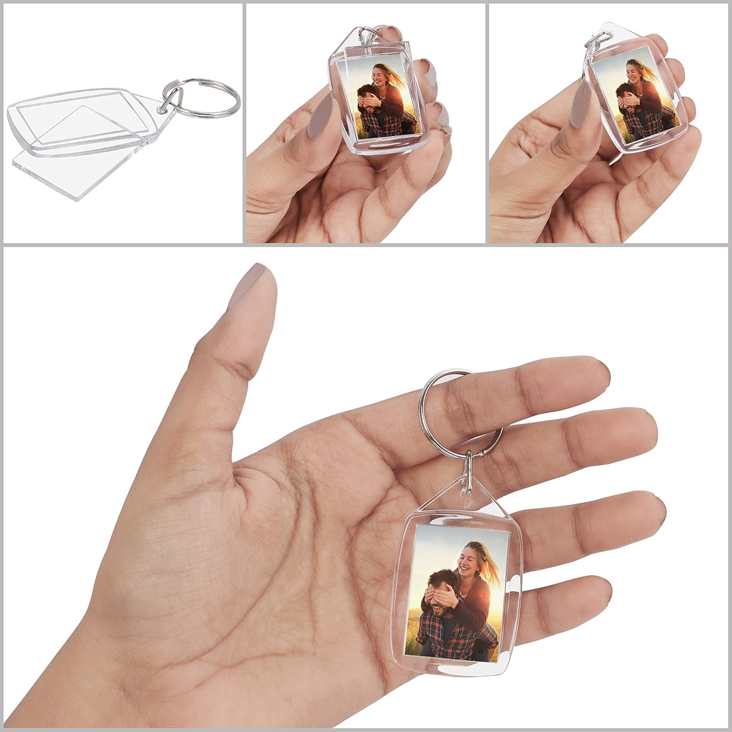 Kurtzy Blank Photo Insert Keychains (100 Pack) - Each Keyring is 5.4 x 3.4cm - Translucent Clear Acrylic Key Rings for Double-Sided Photos - Small Picture Frames for Family, Friends, Gifts & Craft at  Men’s Clothing store