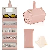 CO-Z 5-Slot Sunglasses Organizer, Folding Glasses Jewelry Storage Case with Mirror, Travel Sunglasses Case for Women & Men