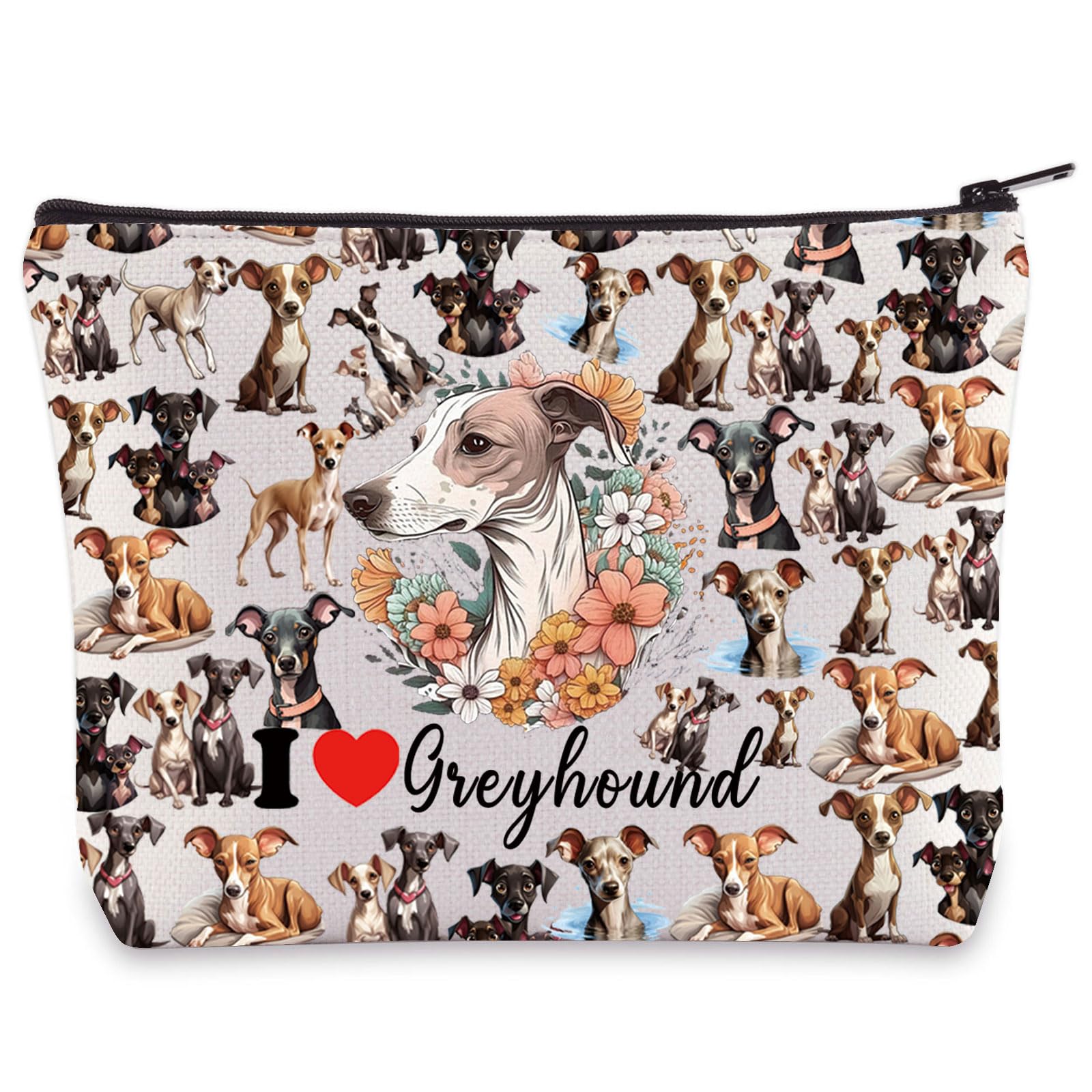 LEVLO GreyhoundCosmetic Makeup Bag Greyhound Lover Gift I Love Greyhound Travel Pouch Bag Greyhound Dog Merchandise, I Love Greyhound