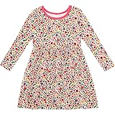 DREAMHALO Toddler Girls Dress Viscose from Bamboo Long Sleeve Dresses for Little Girl Soft Fall Clothes Casual Outfits 2-5T