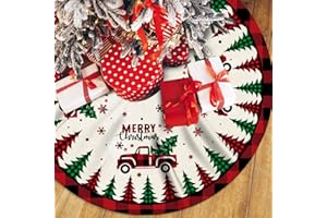 SSAILUE DECOR Christmas Tree Skirt Red Buffalo Plaid Xmas Tree Skirts Mat 48 Inches for Indoor Outdoor Christmas Tree Holiday Party Merry Christmas Signs Tree Skirts for Holiday Decorations