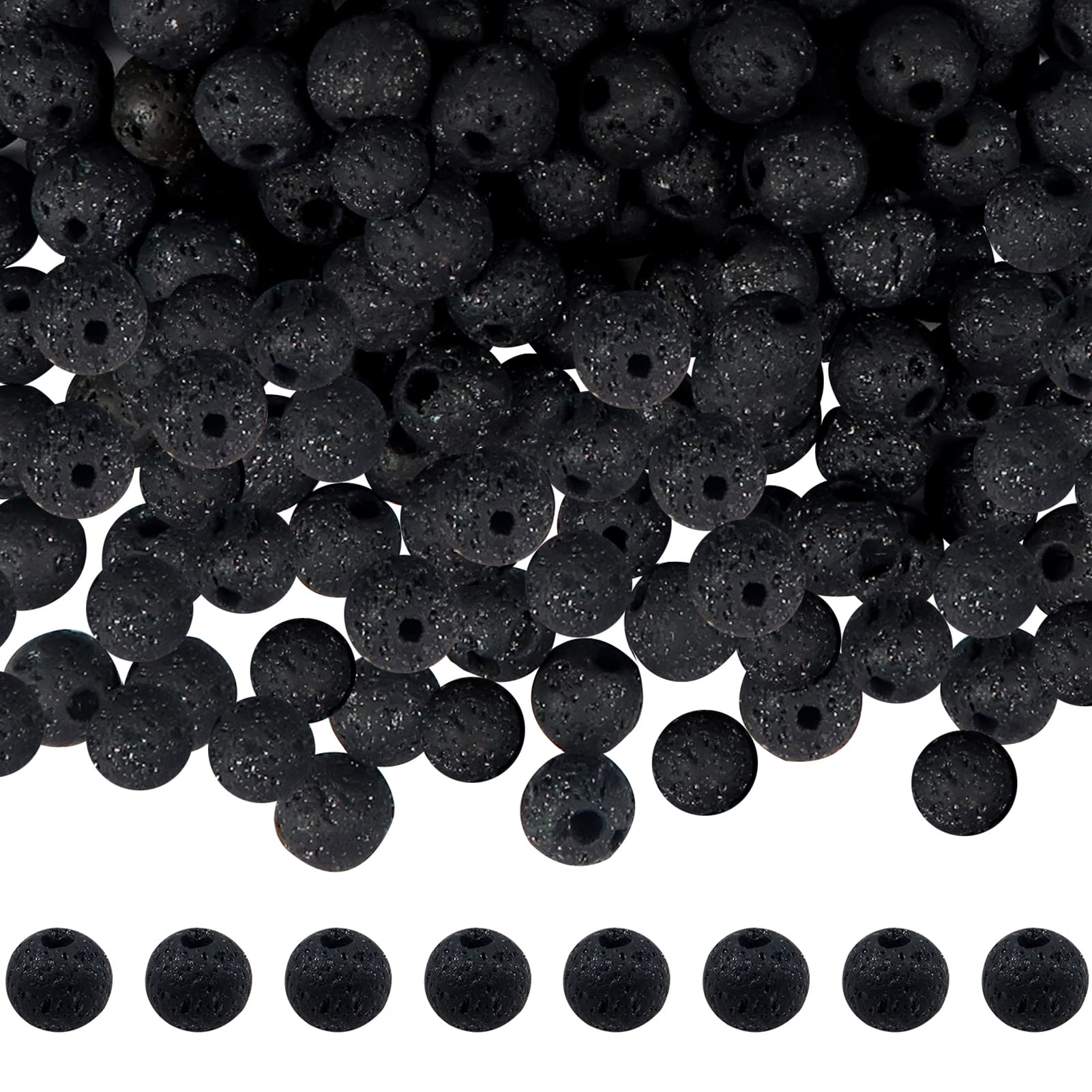 TOAOB 580pcs Natural Round Stone Beads 8mm Black Lava Rock Gemstone Loose Beads for Bracelet Necklace Jewelry Making