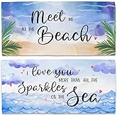 WAITPI Couple Ocean Seaside Coastal Beach Towel Set of 2, Honeymoon Wedding Beach Towels Valentines Day Gifts for Bride Groom Him Her, Love Meet Me at The Beach Towels Decor for Bathroom 30x60in