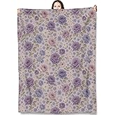 Turamurra Purple Floral Throw Blanket Gifts for Adults Kids, Rose Flower Blankets for Living Room Bedroom Decor, Fuzzy Warm Flannel Plush 50"x60"