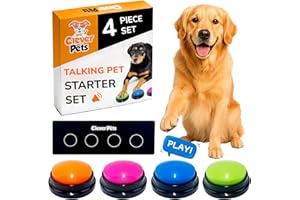 Clever Pets Dog Buttons for Communication, 4 Piece Dog Talking Buttons Set, Dog Training Talking Buttons with Recordable Voice Commands to Train Pets, Speech Buttons to Communicate with Your Pet