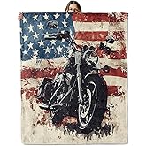 Patriotic Motorcycle Throw Blanket for Girls Boys Kids Adults, 50x60 in, Cozy Flannel Blanket for Bedroom, Camping, Couch, Room Decor, Fuzzy Warm Soft Gifts