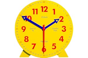 WISE HEDGEHOG Kids Telling Time Practice Learning Clock, 4 Inch Size Teaching Handheld Analog Clock, Geared Movement Makes Fingers Move Like Real Clocks, for School Classrooms and Homeschool Supplies
