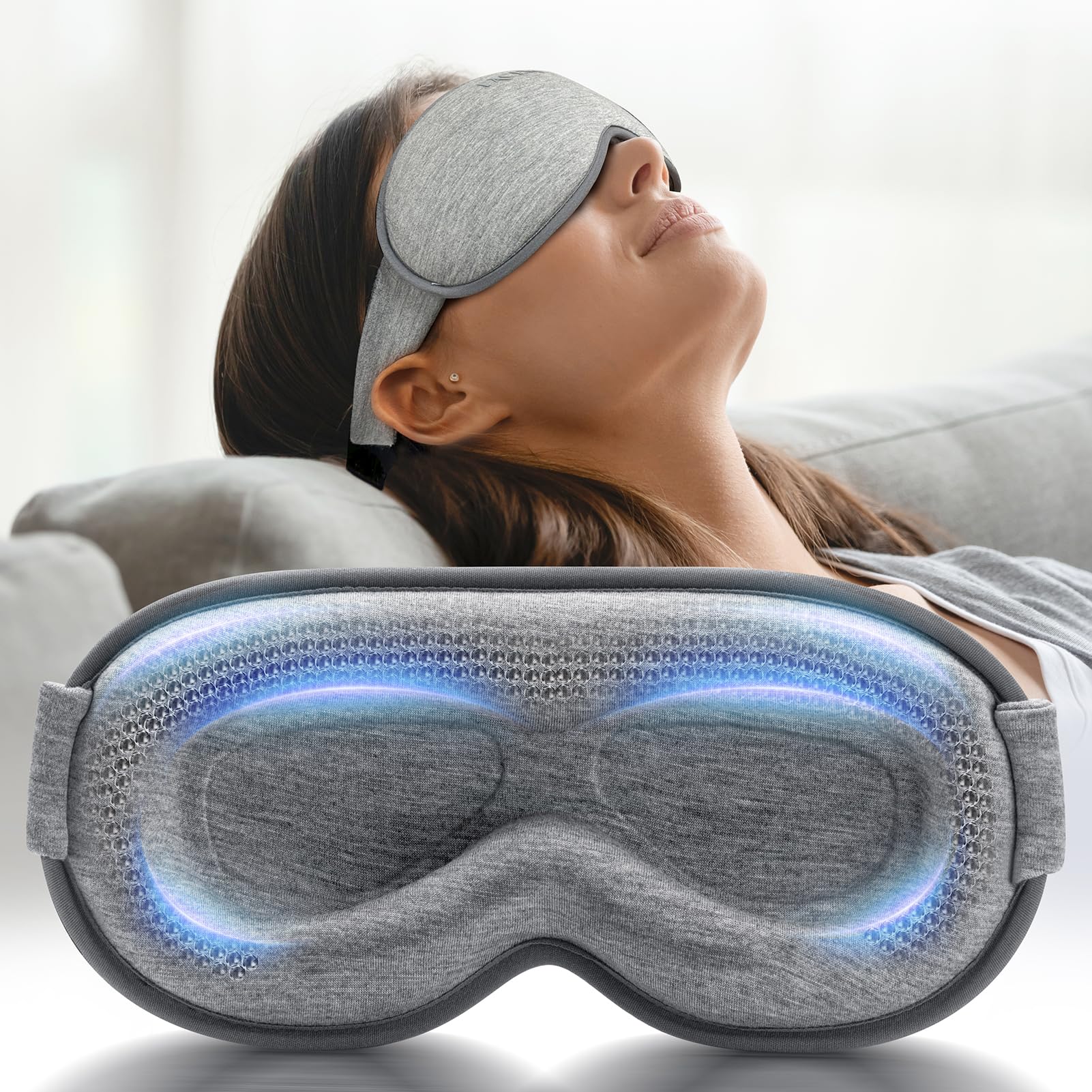 Weighted Eye Mask for Sleeping - Blackout Sleep Mask for Women Men, FACEMOON Lash Extension Eye Covers, Memory Foam, 3D Contoured, Airplane Travel Essentials, Blindfold for Meditation(Gray)