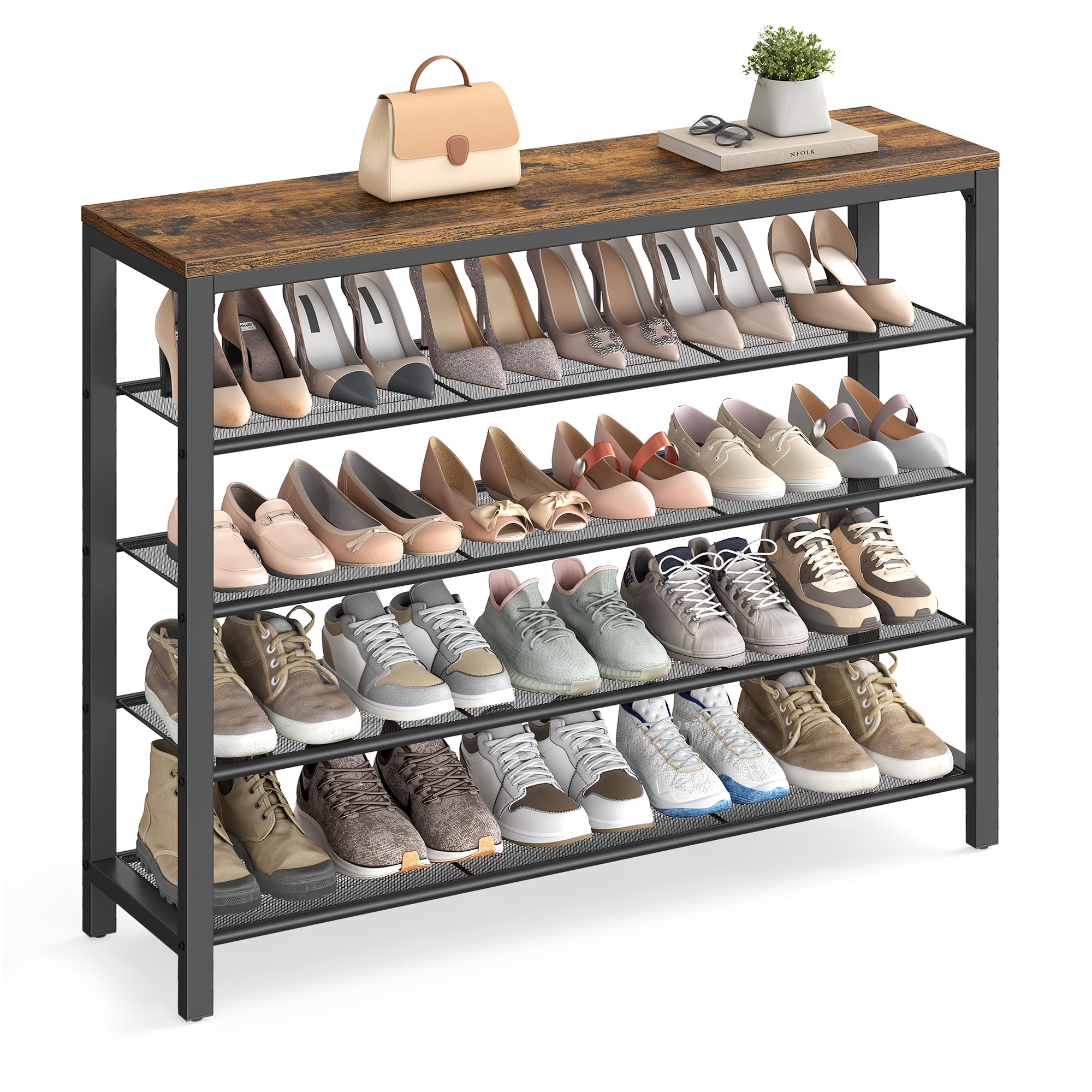 VASAGLE Shoe Rack, 5-Tier Shoe Storage Organizer with 4 Metal Mesh