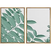 SIGNWIN Framed Wall Art Print Set Minimalist Green Ficus Leaves on Off-White Background Nature Trees Digital Art Modern Art Contemporary Relax/Calm for Living Room, Bedroom, Office - 16