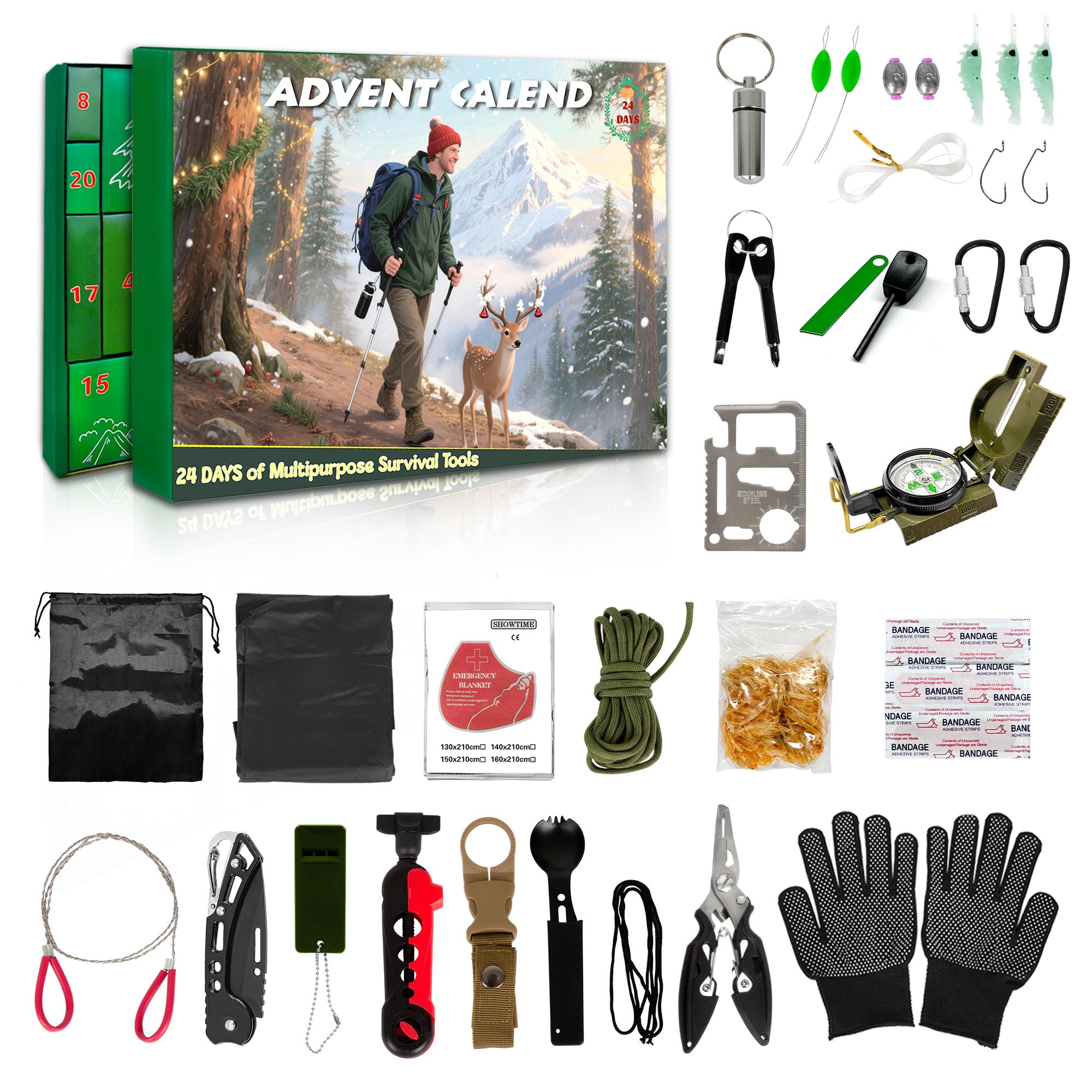 View 1 of ?Advent Calendar 2025, 24 Days Survival Kit out door for Christmas Countdown Camping Gear, Survival Gear Advent Calender Gifts for Men Dad Husband
