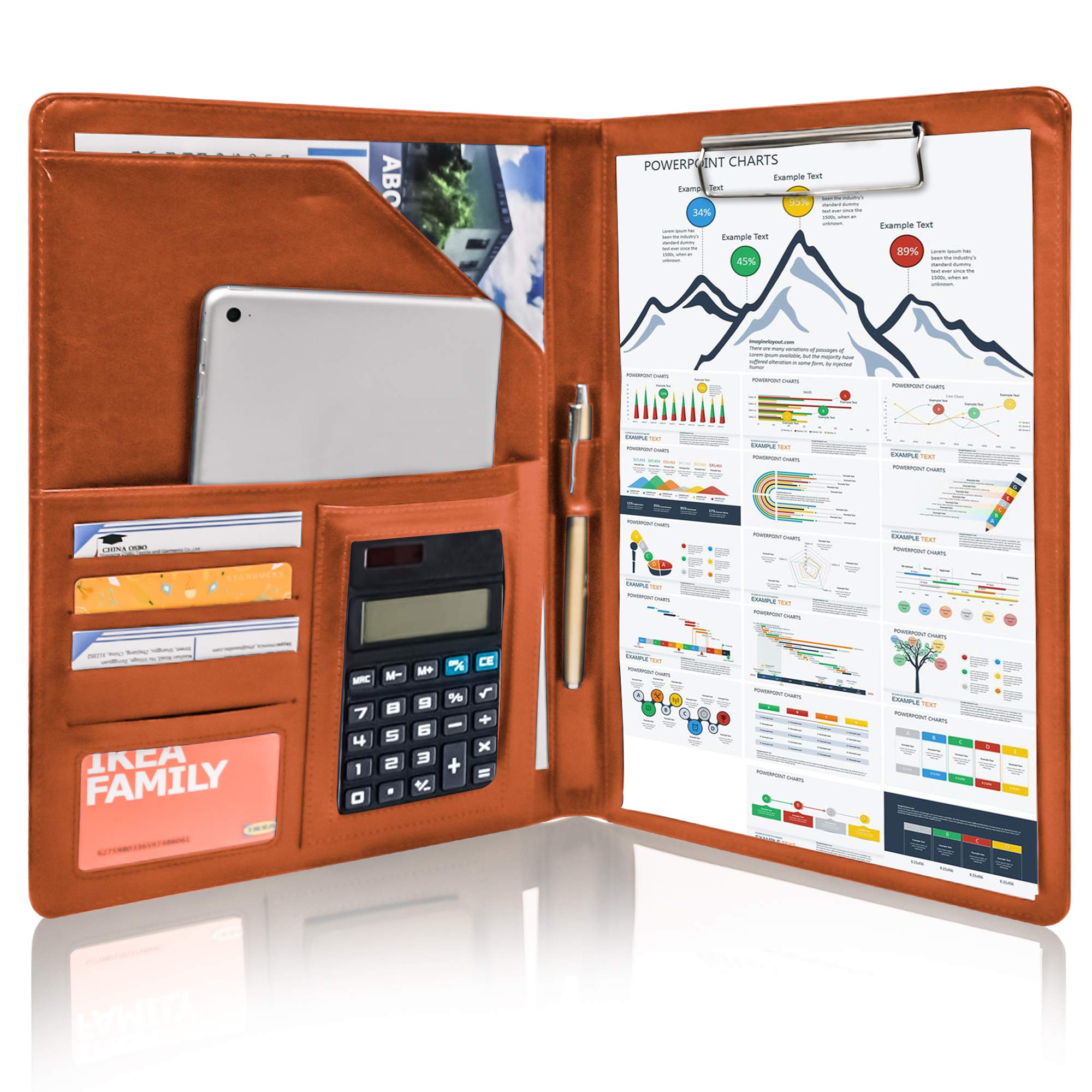 GraduationMall Business Portfolio Padfolio PU Leather Folder Interview Resume Legal Document Organizer with A4 Size Clipboard Brown