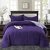 HIG 3pc Down Alternative Comforter Set - All Season Reversible Comforter with Two Shams - Quilted Duvet Insert with Corner Tabs - Box Stitched - Super Soft, Fluffy (Full/Queen, Purple)