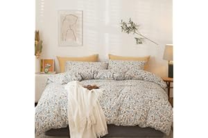 EAVD Vintage Style Garden Botanical Floral Duvet Cover Queen Soft 100% Jersey Knit Cotton Floral Bedding Set for Girls Women with 2 Pillowcases Reversible Comforter Cover with Zipper Closure,Adult