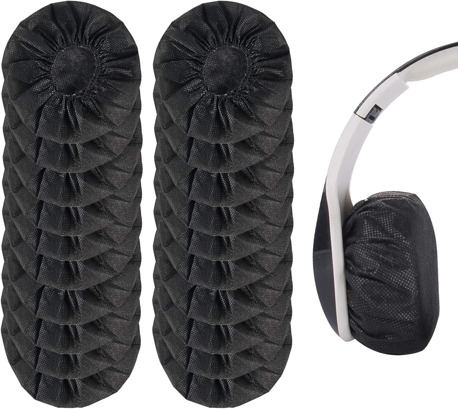Yizhet 100 Pieces Headphone Earpad Covers, Disposable Non-Woven Fabric Headphone Covers/Headset Covers/Earpad Protector, Stretchable Sanitary Earcup Covers, Fits 3.93"-4.72" /10-12cm Headsets (Black)