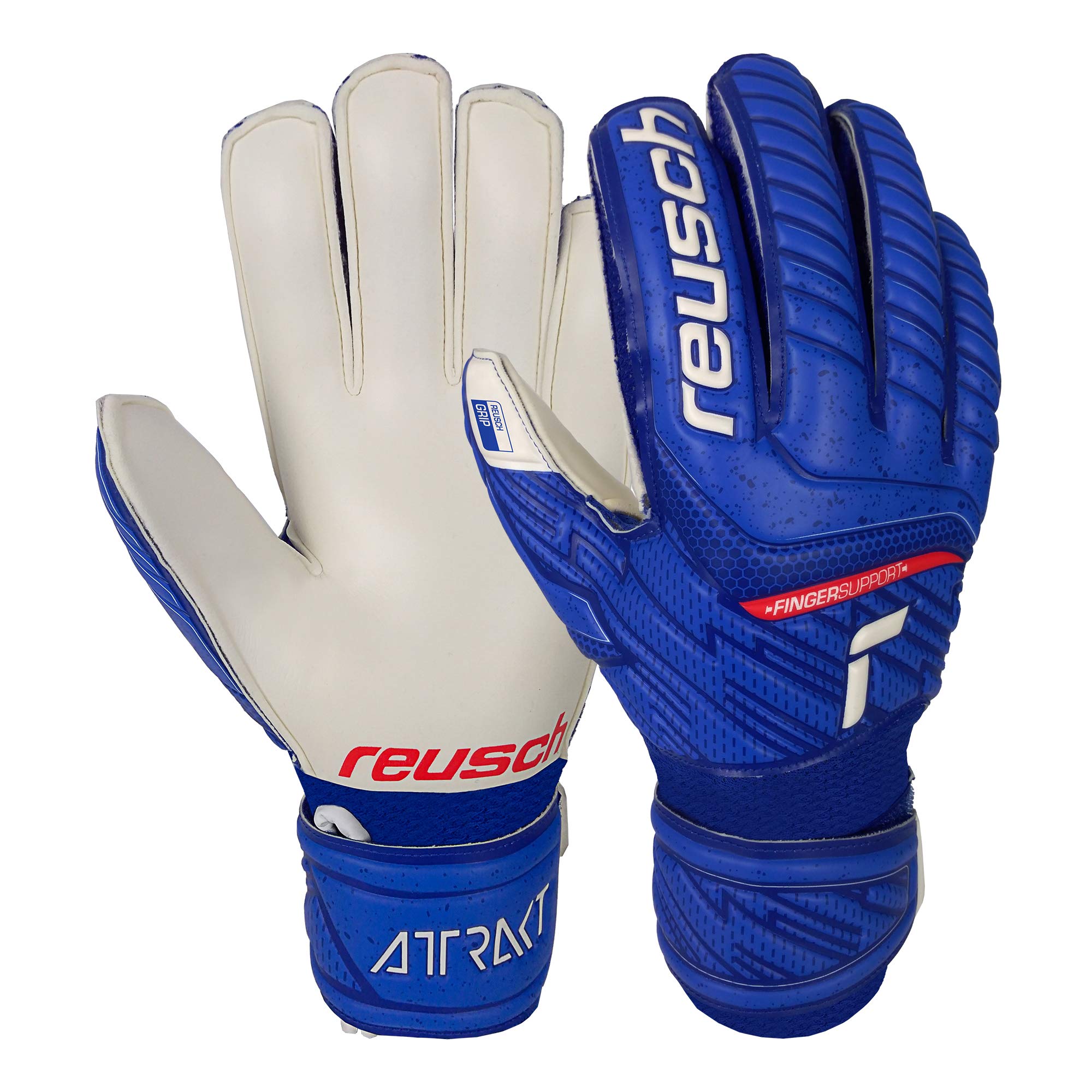 Reusch Attrakt Grip Finger Support Junior Flexible Goalkeeper Gloves Children Teenagers Football Gloves with Finger Protection for All Playing Field Surfaces and All Weather