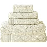 Modern Threads 6 Piece Jacquard/Solid Towel Set-Medallion Swirl Ivory