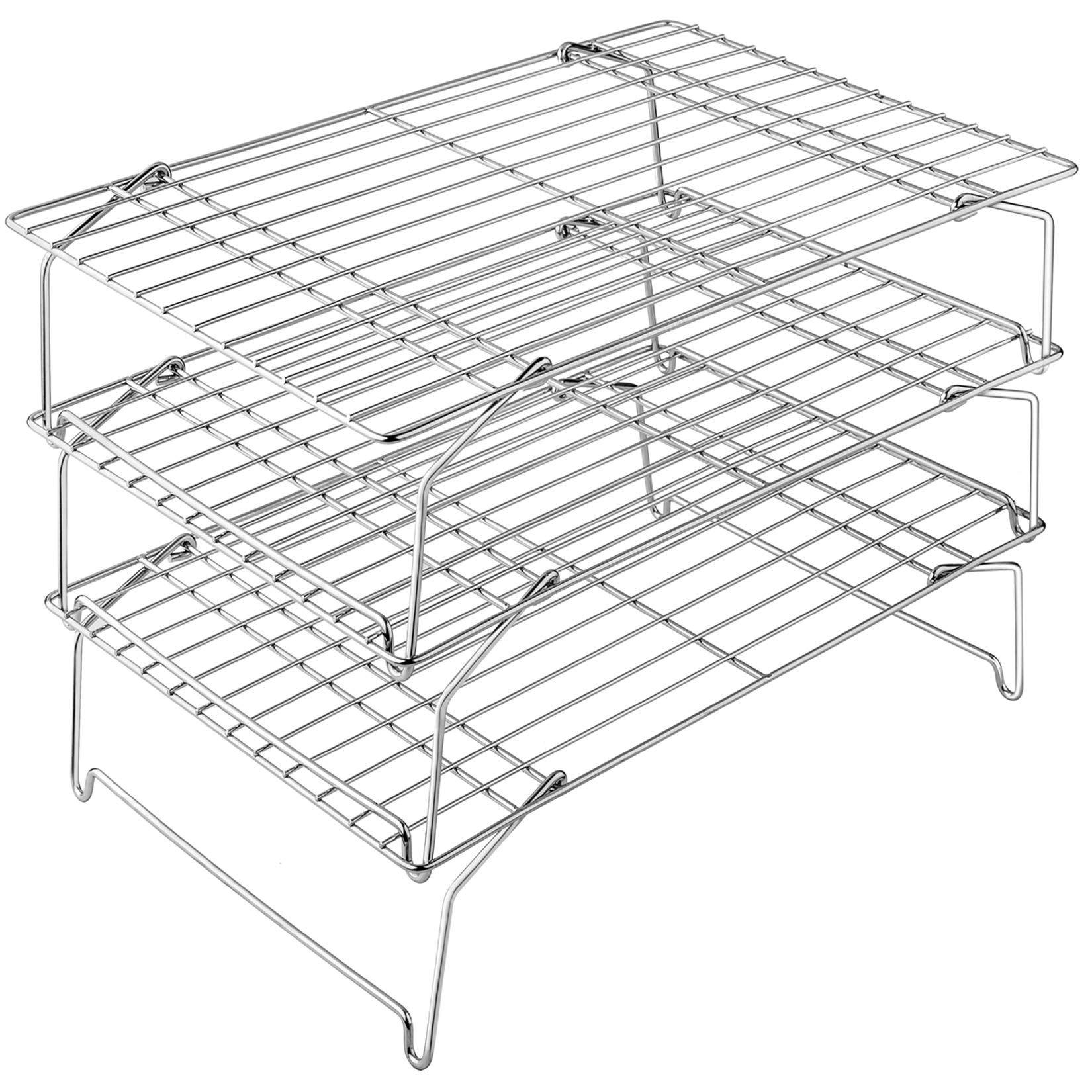 Cooling Rack, Homikit 3-Tier Thick Wire Rack Stainless Steel Cooling Tray, Oven Roasting Grilling Baking Cooking Racks for Cake/Cookie/Bread, Dishwasher Safe, Collapsible & Stackable - 38x26cm
