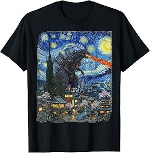 Kaiju Monster Japanese Vangogh starrynight Vintage T-Shirt