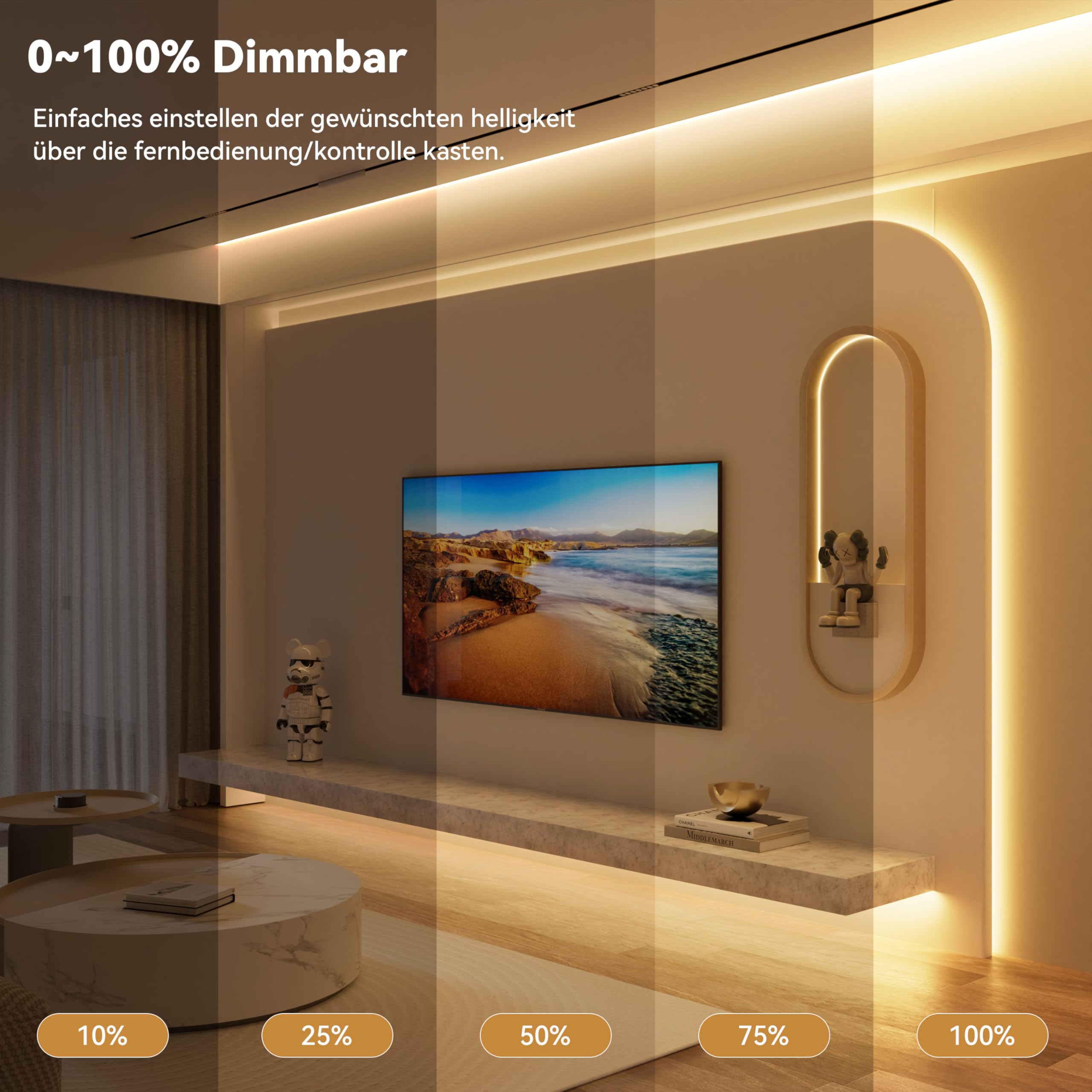 PAUTIX COB LED Streifen 2700K Warmweiss 5M,480LEDs/M Dimmbar 24V Weiß LED Streifen Licht Set mit RF Fernbedienung und Netzteil,CRI93+ Hell Unterbauleuchte für Home DIY Dekoration Timerfunktion. 2