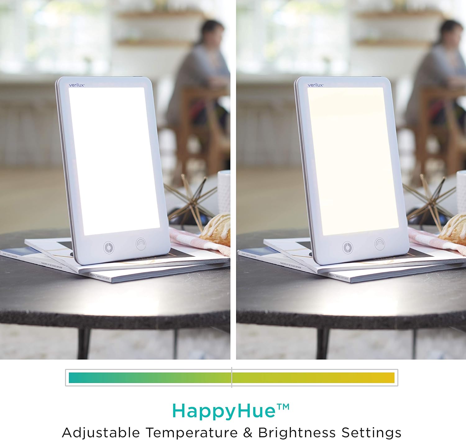 Verilux HappyLight Touch - UV-Free LED Therapy Lamp, Bright White Light with 10,000 Lux, Adjustable Brightness and Color: Health & Personal Care