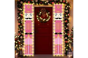 RVSTICTY Pink Nutcracker Christmas Decorations with Lights Pink Nutcracker Porch Banner Outdoor Christmas Nutcracker Decorations and Supplies for Home Party