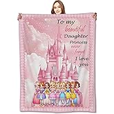 VODRM Birthday Gifts for My Daughter Blanket from Mom,Unique Best Gift Blanket 60x80in for Girls,Princess Castle Pink Blankets, Cute Fairy Tale Princesses Style, Happy Festival Party Decor