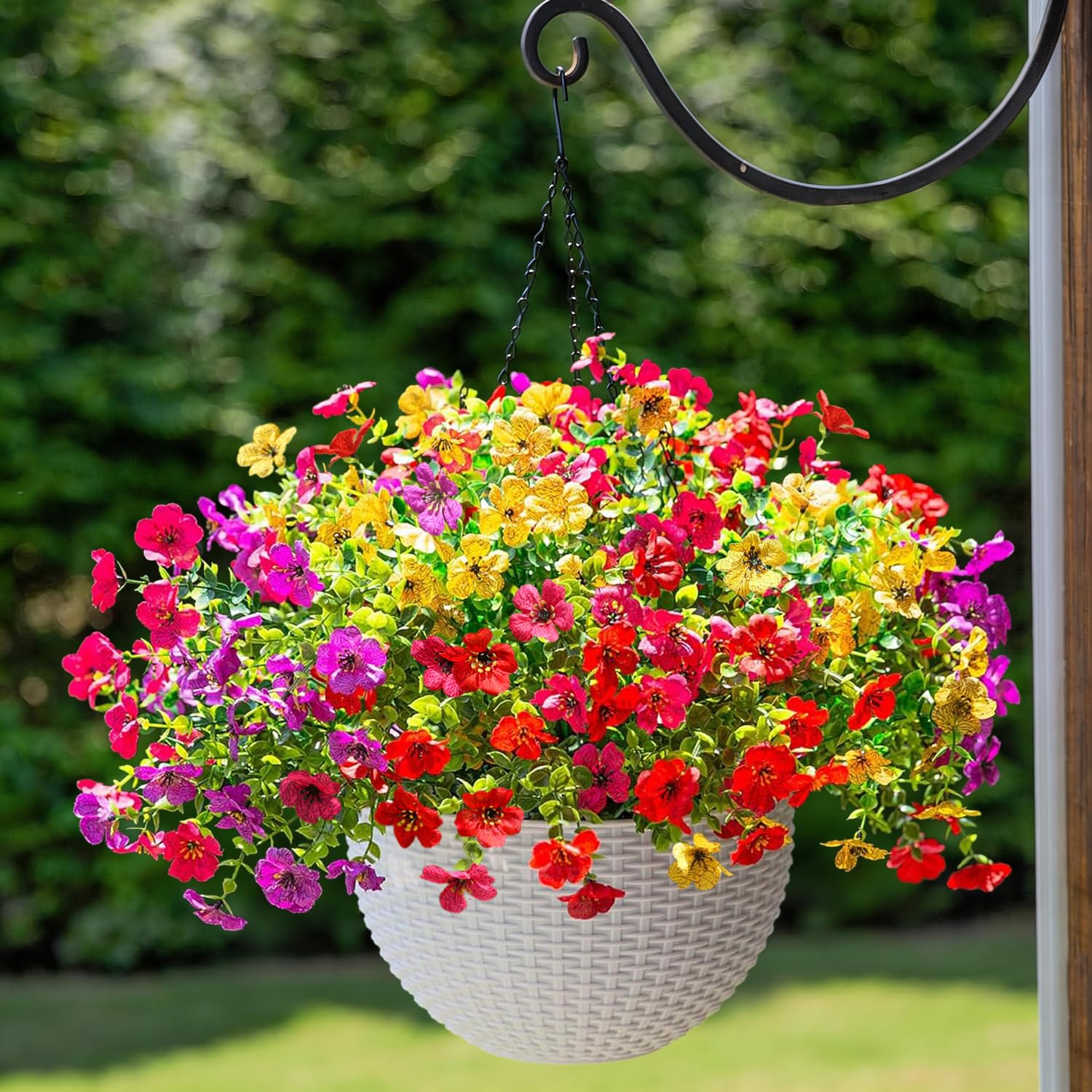 HyeFlora Artificial Faux Hanging Plants Flowers Basket for Outdoor ...