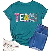 Teacher Shirts Women Teacher Life Shirt Funny Teacher Graphic Tees Vintage Teacher Gifts Teach Casual Summer Tops