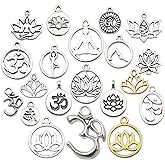 100g(80pcs) Craft Supplies Antique Silver Yoga OM Lotus Flower Charms for Jewelry Making Crafting Findings Accessory for DIY Necklace Bracelet (M294)