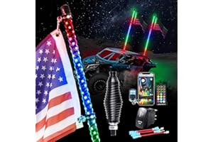Whip Lights Uemicip 2FT Spiral RGB LED Whip Light for UTV, with Spring Base App & RF Wireless Remote Control, Chasing Lighted Antenna Whips for UTV ATV RZR SXS Can-Am Polaris Offroad Truck